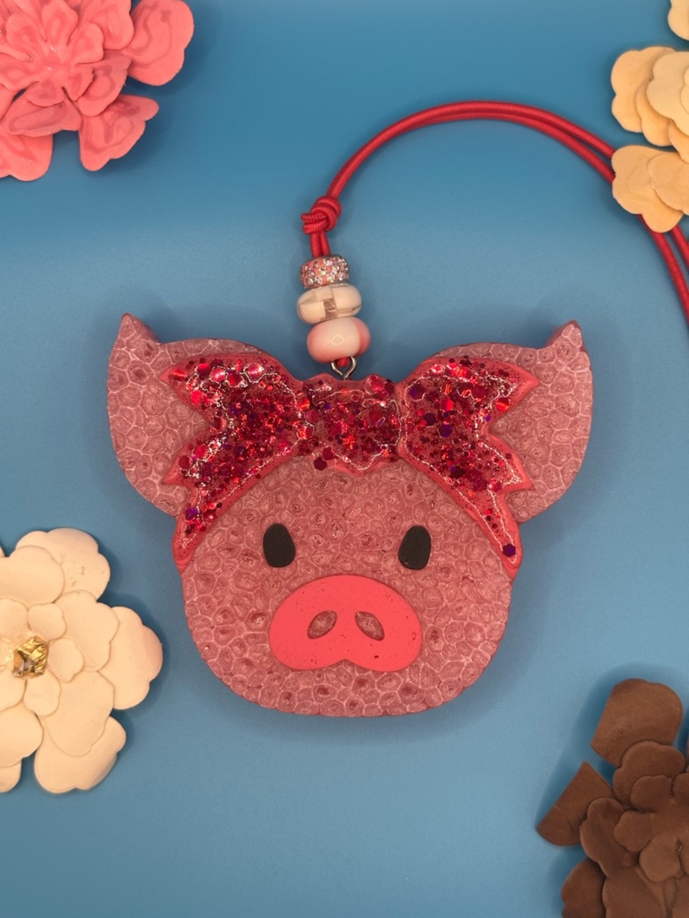 Pink Glitter Pig Face Car Freshie